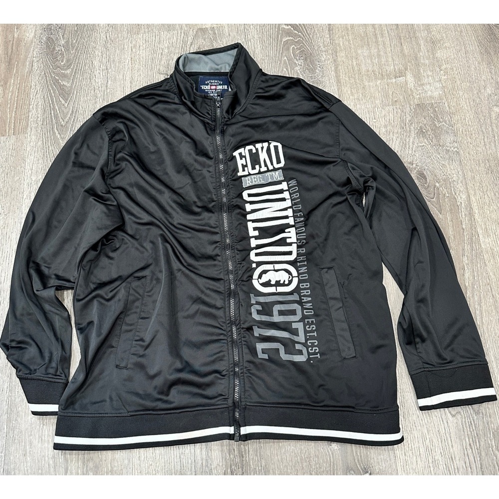 Ecko Unltd Sweater Jacket Mens 3XL Black Y2K Full Zip Hip Hop‎ Streetwear Jacket